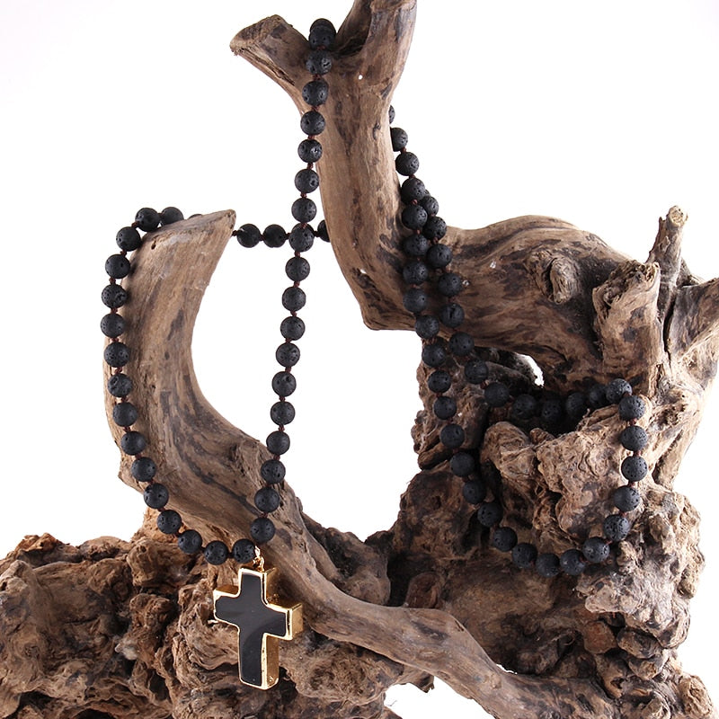 Women Bohemian Tribal 8mm Natural Stones Knotted Necklace
