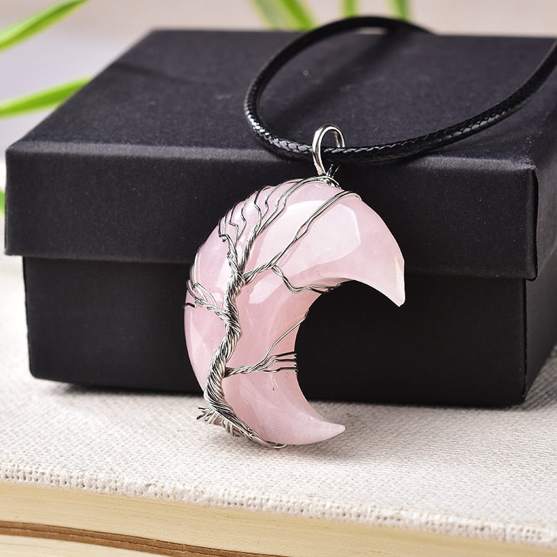Crystal Tree Of Life Moon Shape Stone For Men Women Jewelry
