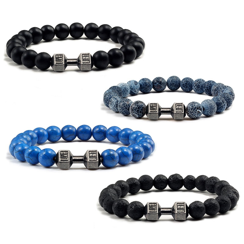 Stone Metal Dumbbell Lava For Women And Men Beads Bracelets