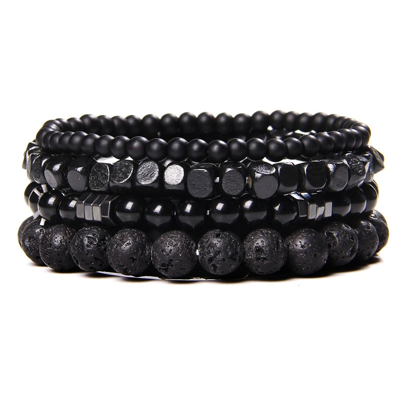 Men Natural Black Stone Bracelet