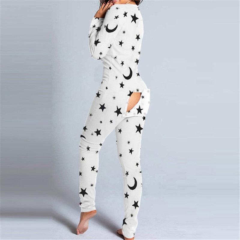 Sexy Women Long Sleeve Pajamas Onesies Button-down