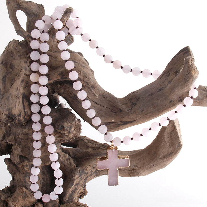 Women Bohemian Tribal 8mm Natural Stones Knotted Necklace