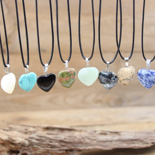 Women Turquoises Quartz Heart Shape  Crystal Amethysts Healing Gemstone Necklace