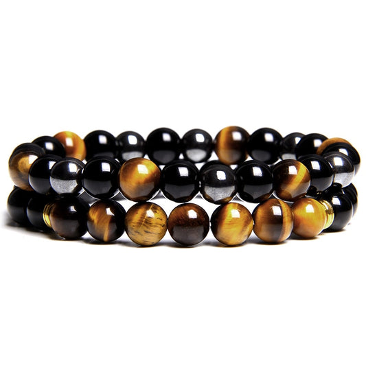 Natural Stone Black Tiger Eye 2pcs Men Bracelets