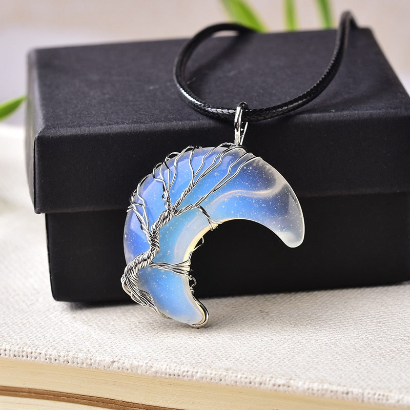 Crystal Tree Of Life Moon Shape Stone For Men Women Jewelry