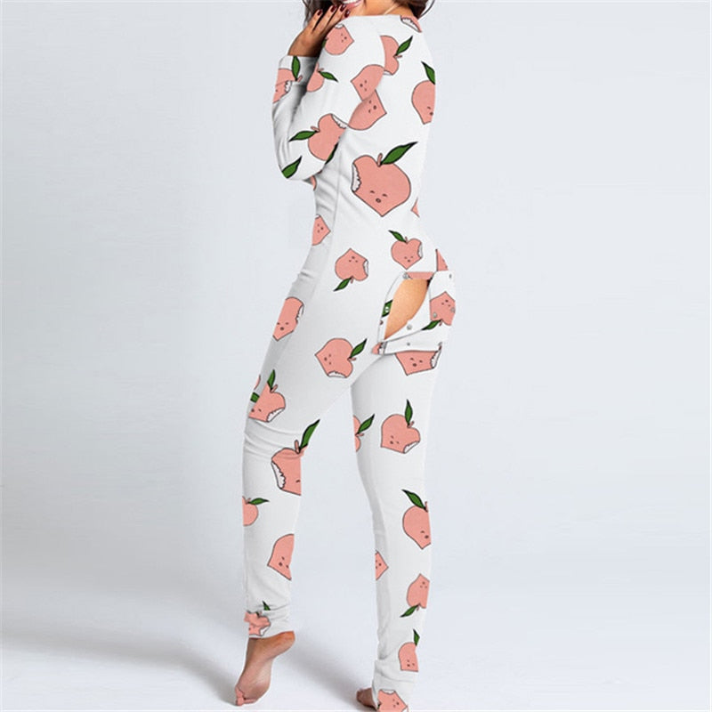 Sexy Women Long Sleeve Pajamas Onesies Button-down