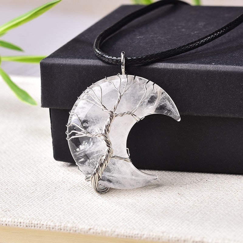 Crystal Tree Of Life Moon Shape Stone For Men Women Jewelry