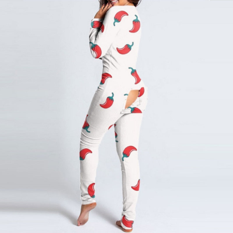 Sexy Women Long Sleeve Pajamas Onesies Button-down