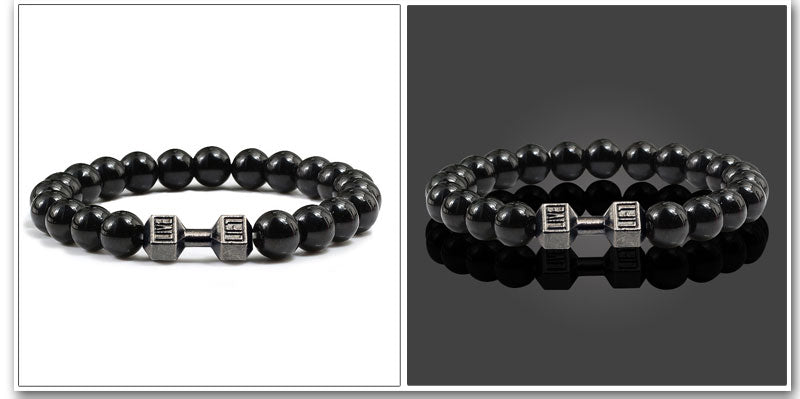 Stone Metal Dumbbell Lava For Women And Men Beads Bracelets