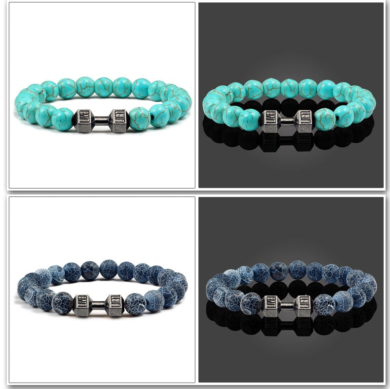 Stone Metal Dumbbell Lava For Women And Men Beads Bracelets