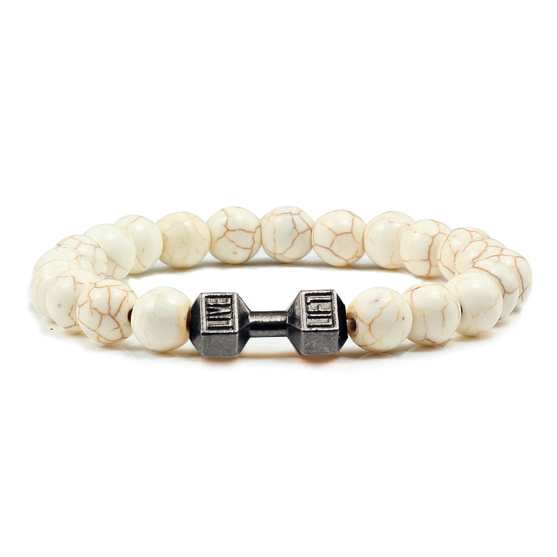 Stone Metal Dumbbell Lava For Women And Men Beads Bracelets