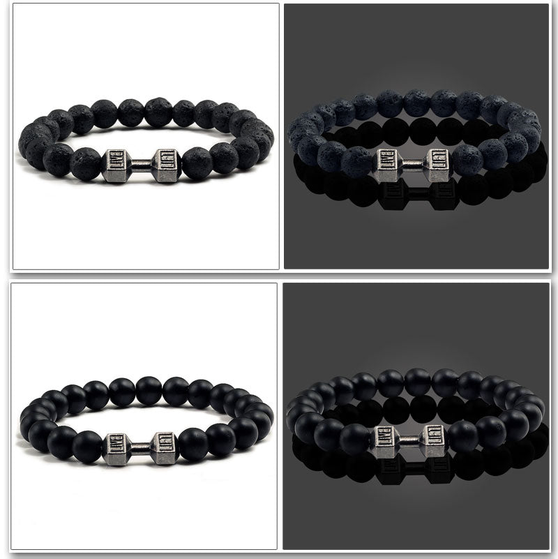Stone Metal Dumbbell Lava For Women And Men Beads Bracelets