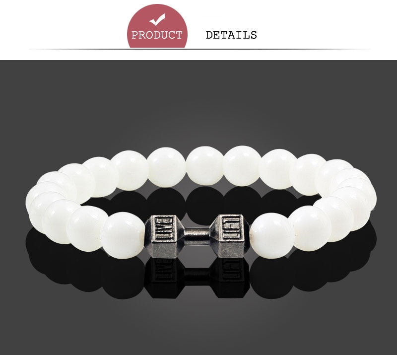 Stone Metal Dumbbell Lava For Women And Men Beads Bracelets