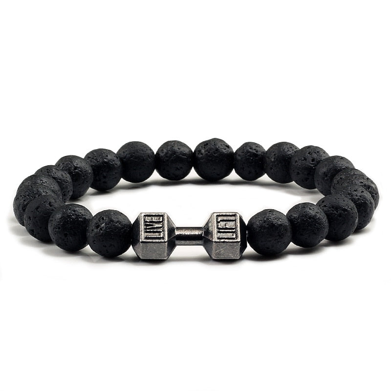 Stone Metal Dumbbell Lava For Women And Men Beads Bracelets