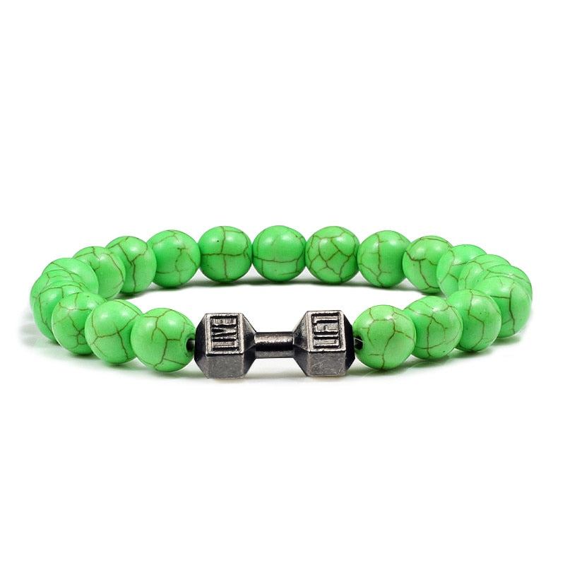 Stone Metal Dumbbell Lava For Women And Men Beads Bracelets