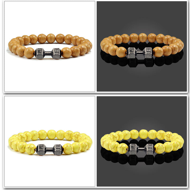Stone Metal Dumbbell Lava For Women And Men Beads Bracelets
