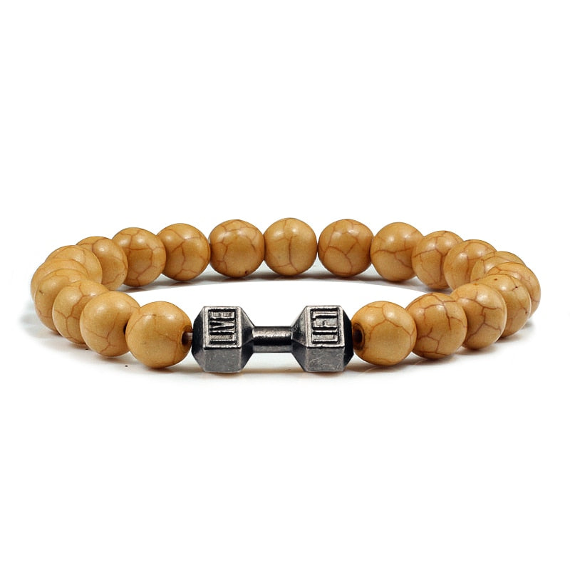 Stone Metal Dumbbell Lava For Women And Men Beads Bracelets