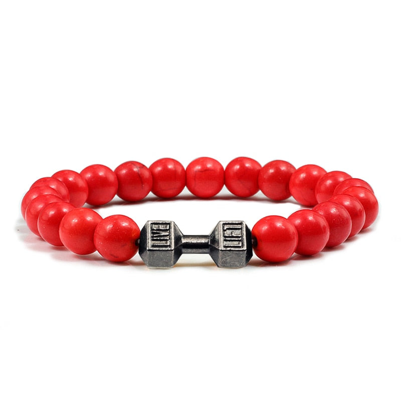 Stone Metal Dumbbell Lava For Women And Men Beads Bracelets