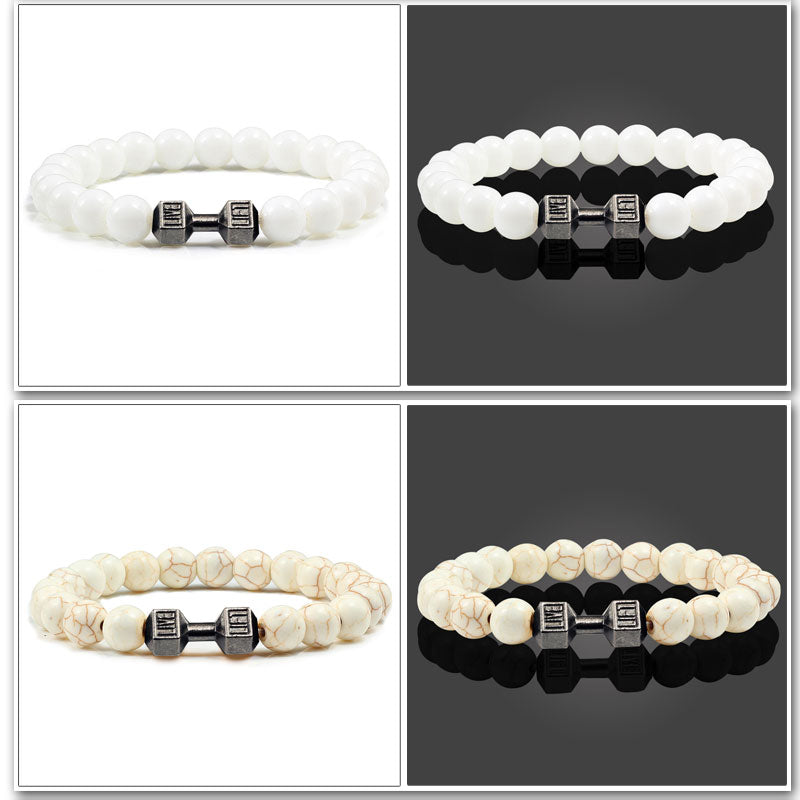 Stone Metal Dumbbell Lava For Women And Men Beads Bracelets