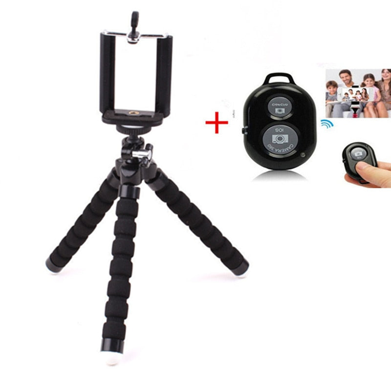 Phone Tripod Holder Flexible Sponge Stand Mount or Bluetooth Remote Shutter Selfie Stick Self-timer Bracket