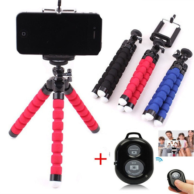 Phone Tripod Holder Flexible Sponge Stand Mount or Bluetooth Remote Shutter Selfie Stick Self-timer Bracket
