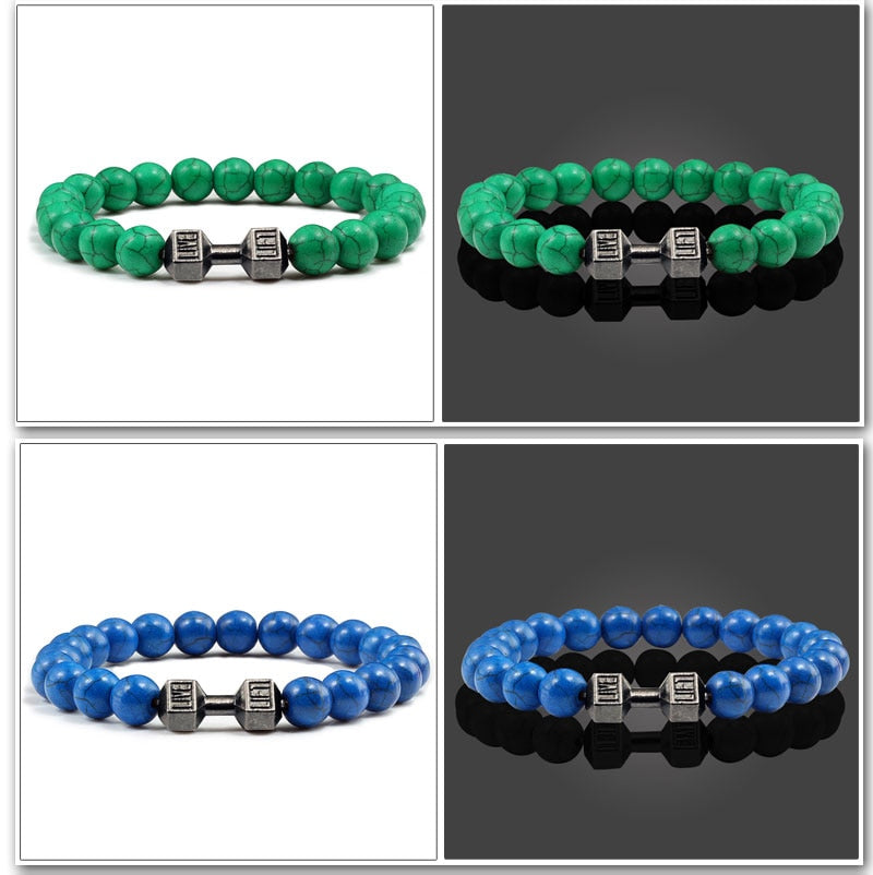 Stone Metal Dumbbell Lava For Women And Men Beads Bracelets
