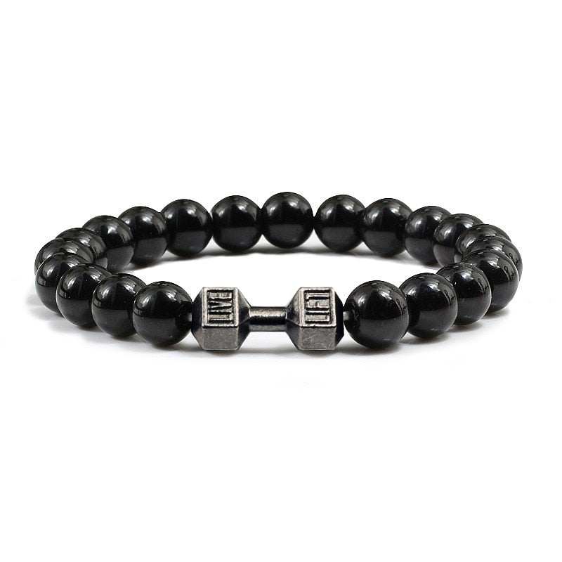 Stone Metal Dumbbell Lava For Women And Men Beads Bracelets