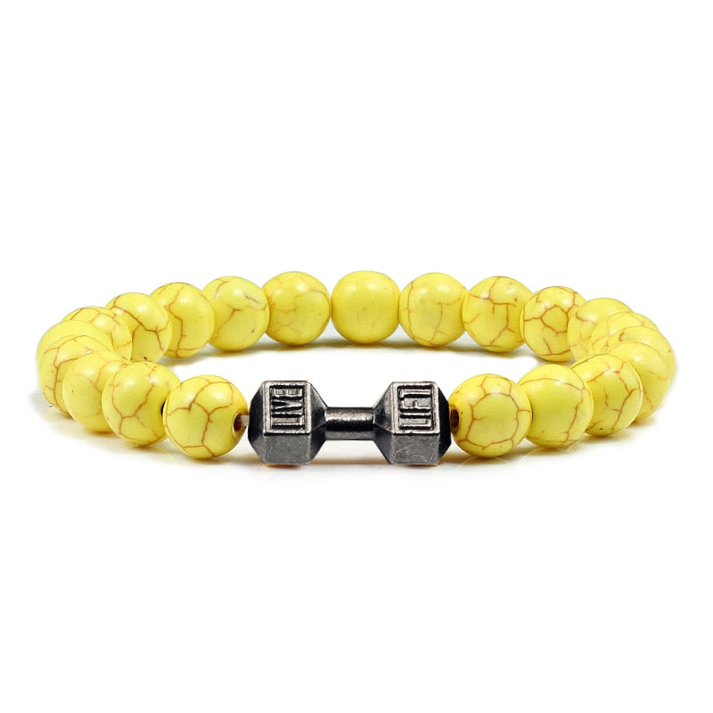 Stone Metal Dumbbell Lava For Women And Men Beads Bracelets