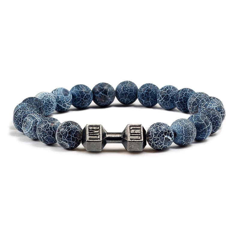 Stone Metal Dumbbell Lava For Women And Men Beads Bracelets