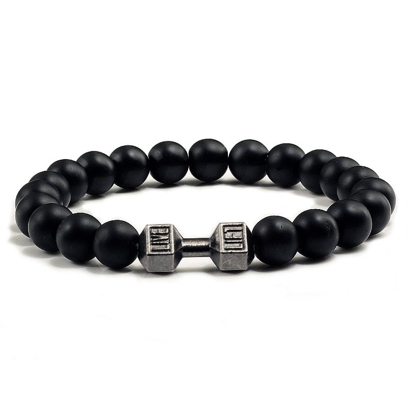 Stone Metal Dumbbell Lava For Women And Men Beads Bracelets