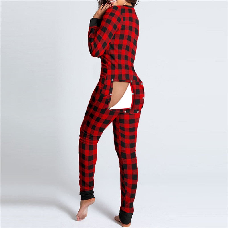 Sexy Women Long Sleeve Pajamas Onesies Button-down