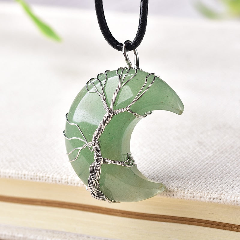 Crystal Tree Of Life Moon Shape Stone For Men Women Jewelry