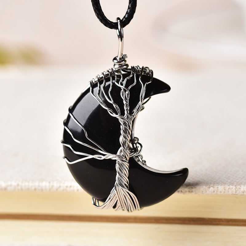 Crystal Tree Of Life Moon Shape Stone For Men Women Jewelry