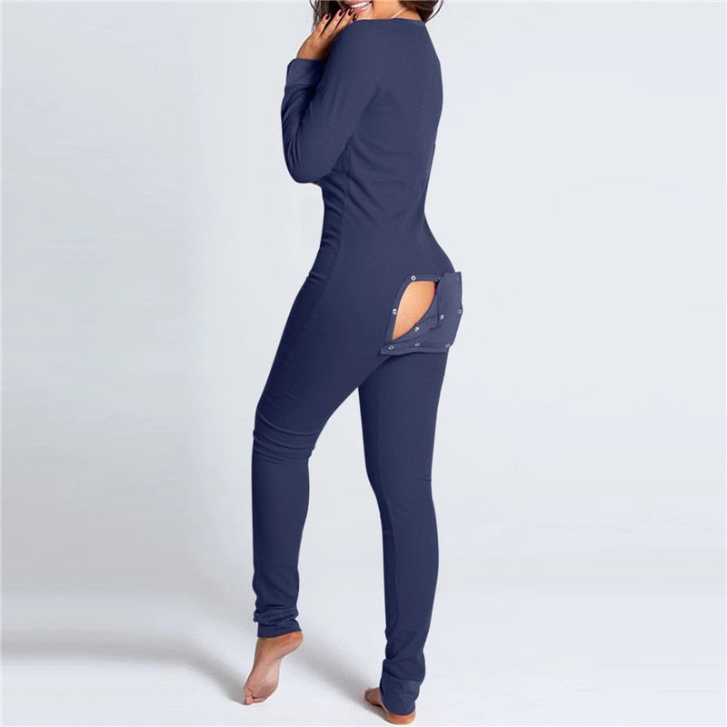 Sexy Women Long Sleeve Pajamas Onesies Button-down