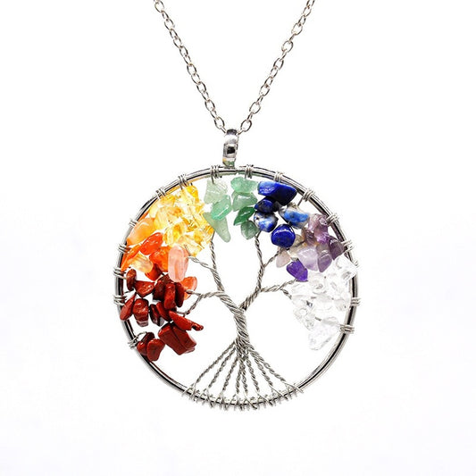 Crystal Stone Chakra Tree of Life Pendant Necklace