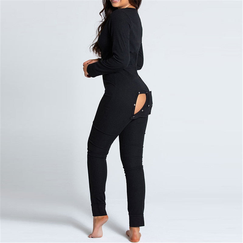 Sexy Women Long Sleeve Pajamas Onesies Button-down